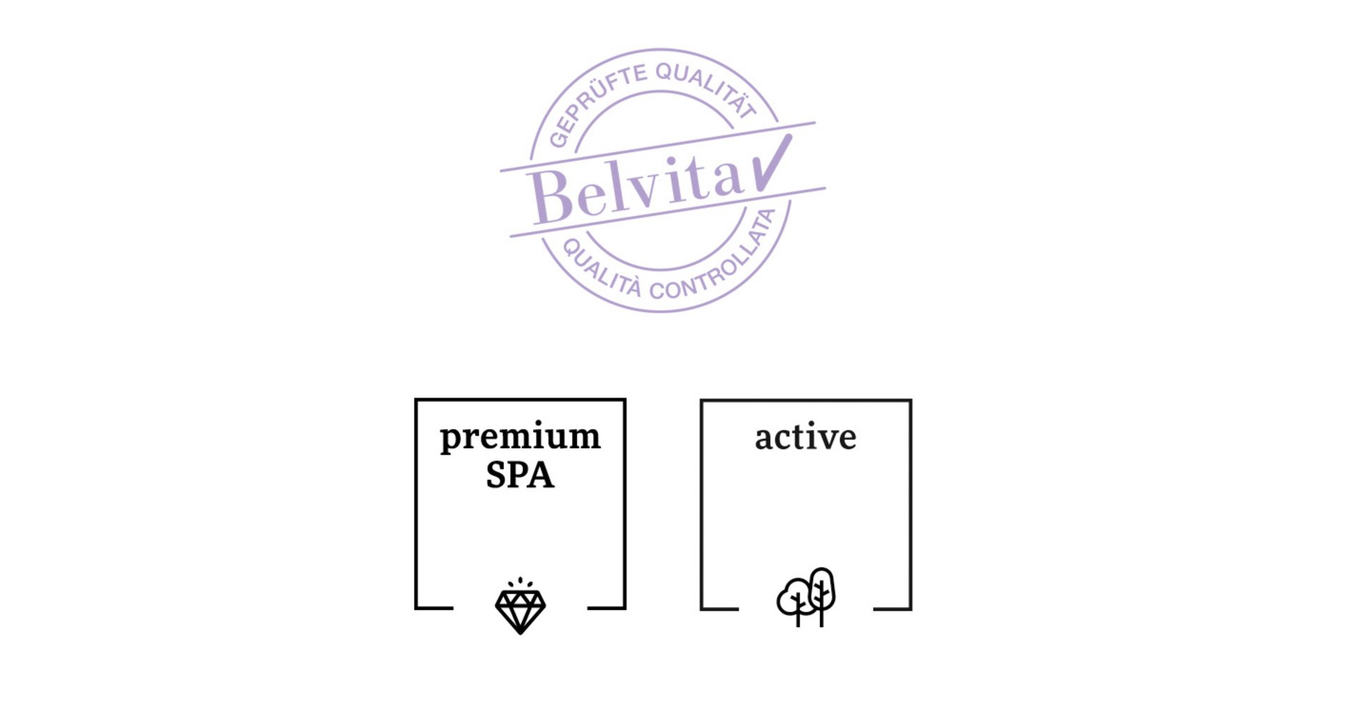 La vostra vacanza wellness esclusiva da Belvita Qualità controllata Belvita con simboli per SPA premium e attivo
