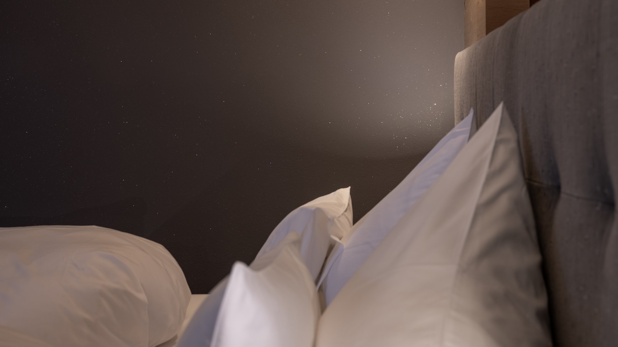 Your 5-star hotel in Val Pusteria/Pustertal: Alpen Tesitin Close-up of white pillows on a bed with a gray headboard